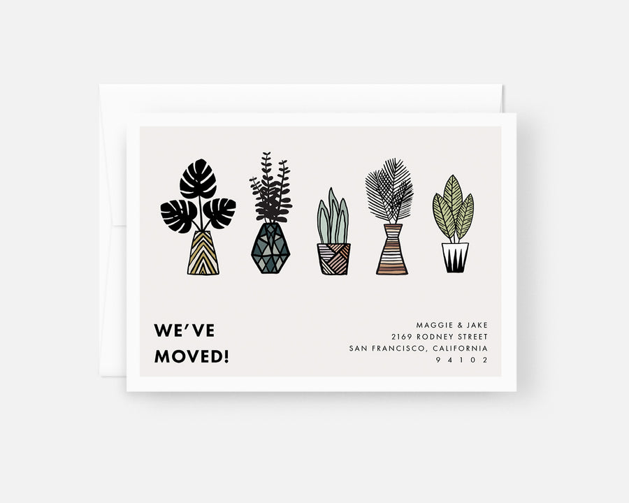 Moving Announcement Card with Plant Illustrations
